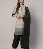 Dark olive embroidered viscose  Kurta pant dhoti pant with dupatta set