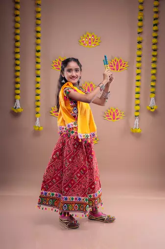 Red kutch work embroidered lehenga choli set with dupatta