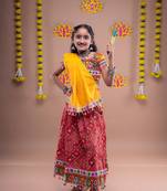 Red kutch work embroidered lehenga choli set with dupatta