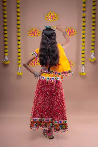 Red kutch work embroidered lehenga choli set with dupatta