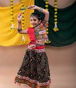 Banjara india girls kutch work embroidered lehenga choli set with dupatta (rcc-rjs) - black