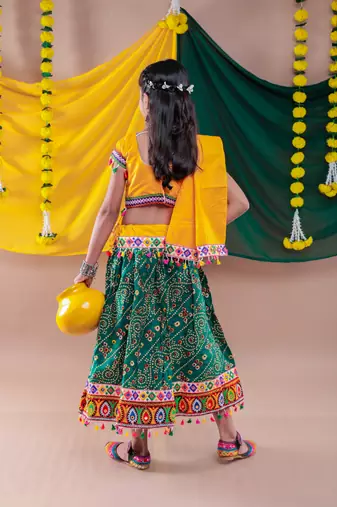 Green kutch work embroidegreen lehenga choli set with dupatta