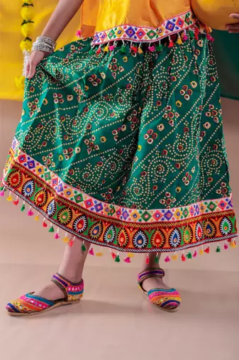 Green kutch work embroidegreen lehenga choli set with dupatta