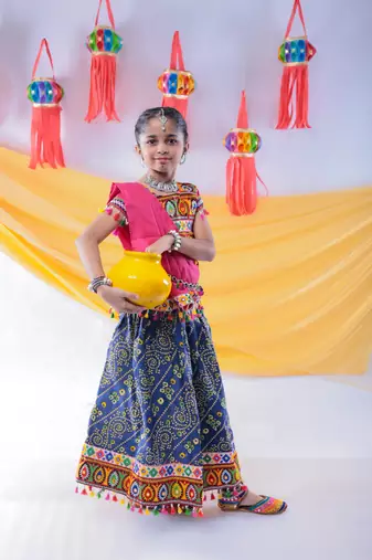 Blue kutch work embroideblue lehenga choli set with dupatta