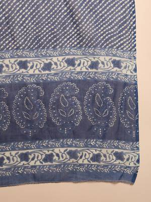 Navy Blue Printed Pure Cotton Straight Kurti Pant and Dupatta Set 5