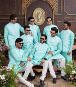 Green digital print on art silk  3pcs jacket set