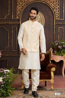 yellow digital print on art silk  3pcs nehru jacket set 2