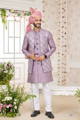onion computer work on art silk 3 pcs nehru jacket set 2