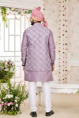 onion computer work on art silk 3 pcs nehru jacket set 3