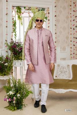 onion computer work on art silk 3 pcs nehru jacket set 2