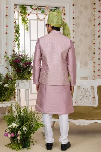onion computer work on art silk 3 pcs nehru jacket set