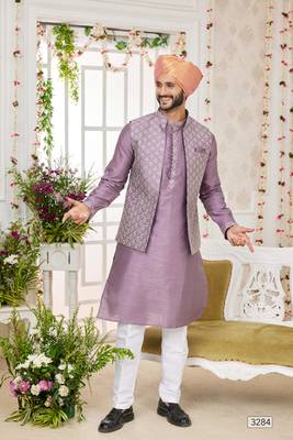 dark onion computer work on art silk 3 pcs nehru jacket set 2