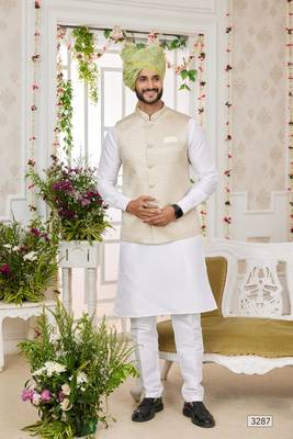 light grey computer work on art silk 3 pcs nehru jacket set 2
