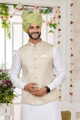 light grey computer work on art silk 3 pcs nehru jacket set 4