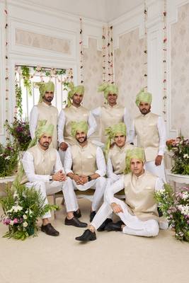 light grey computer work on art silk 3 pcs nehru jacket set 1