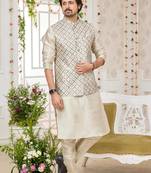 Pista green computer work on art silk 3 pcs jacket set