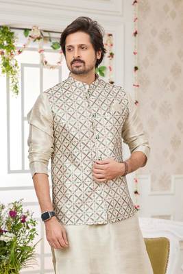 Pista green computer work on art silk 3 pcs jacket set 3