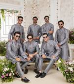 Dark gray computer work on art silk 3 pcs jacket set