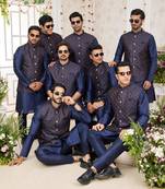 Blue computer work on art silk 3 pcs jacket set