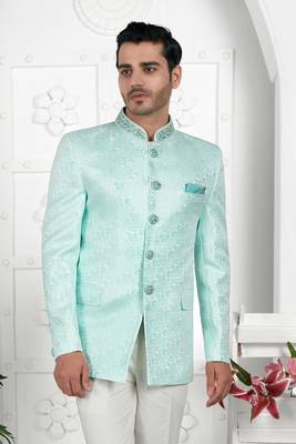 firozi green imported jaquard silk jacket only 2
