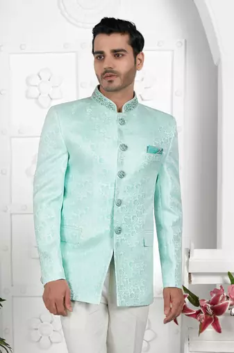 firozi green imported jaquard silk jacket only
