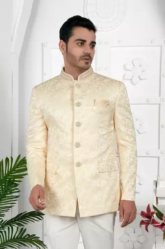 beige imported jaquard silk jacket only
