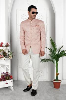 peach computer thread work on art silk jacket only 1