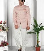 Peach computer thread work on art silk jacket only