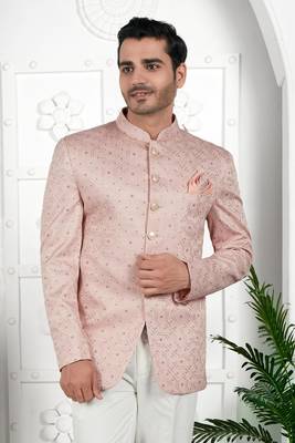 peach computer thread work on art silk jacket only 2
