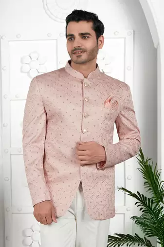peach computer thread work on art silk jacket only