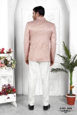peach computer thread work on art silk jacket only 3