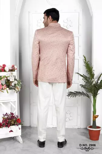 peach computer thread work on art silk jacket only