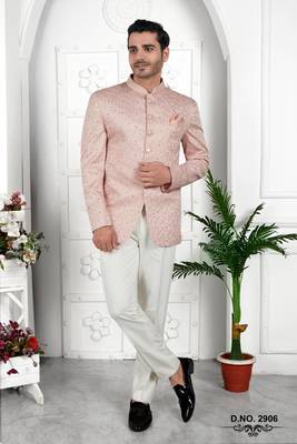 peach computer thread work on art silk jacket only 4