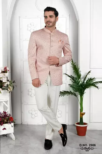 peach computer thread work on art silk jacket only
