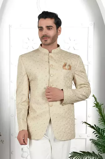 pista green computer thread work on art silk jacket only