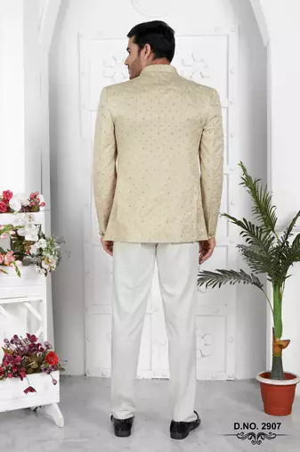 pista green computer thread work on art silk jacket only