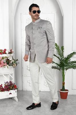 grey computer thread work on art silk jacket only 1
