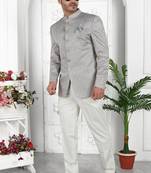 Grey computer thread work on art silk jacket only