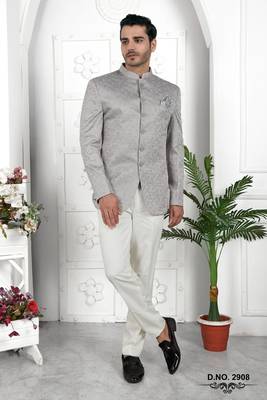grey computer thread work on art silk jacket only 4