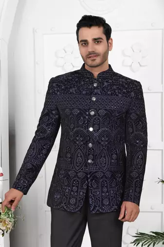 blue computer thread work on valvet jacket only