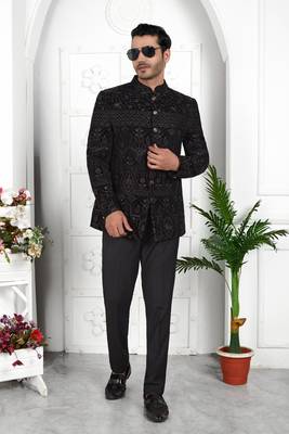black computer thread work on valvet jacket only 1