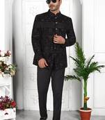 Black computer thread work on valvet jacket only