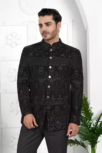 black computer thread work on valvet jacket only