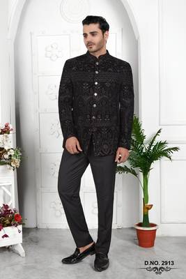 black computer thread work on valvet jacket only 4