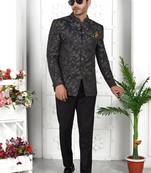 Dark greyish blue computer thread work on art silk jacket only