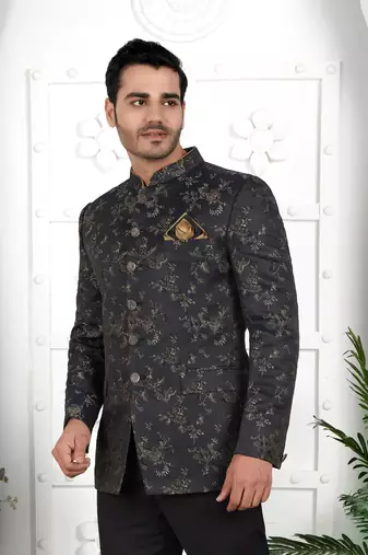 dark greyish blue computer thread work on art silk jacket only