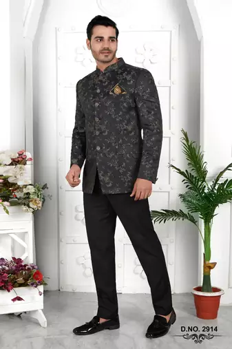 dark greyish blue computer thread work on art silk jacket only