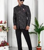 Dark greyish blue computer thread work on art silk jacket only