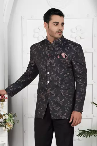dark greyish blue computer thread work on art silk jacket only