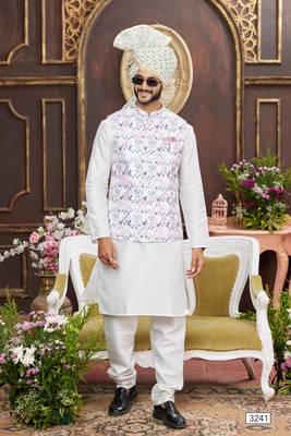 multi colour digital print on art silk 3pcs nehru jacket set 2